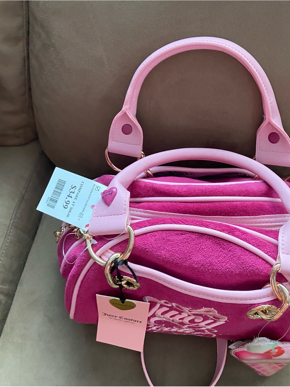 Juicy Couture Hot Pink Velvet Mini Satchel with Charm - Picture 2 of 2
